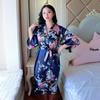 Women's Peacock Print Silk-Feel Short Summer Robe Pajamas