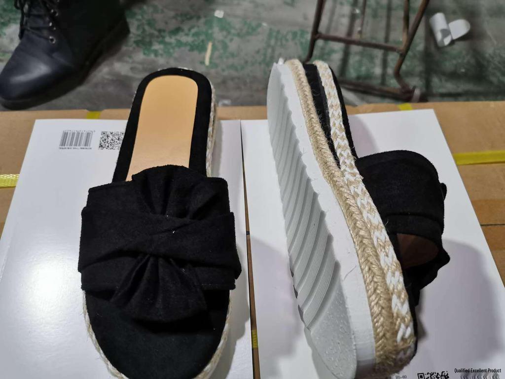 2025 Summer Women's Bow Beach Wedge Sandals - European/American Style, Thick Sole, Hemp Rope, Large Size