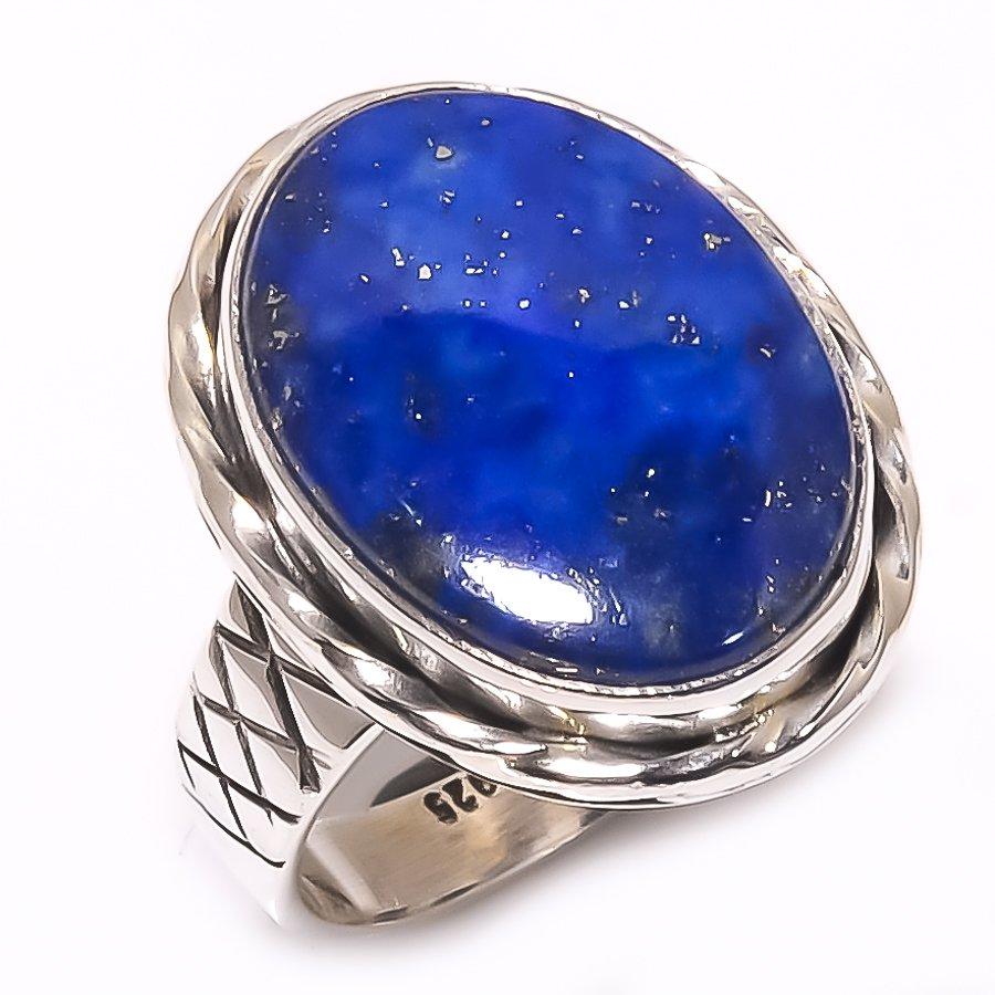Bague en argent sterling massif 925 faite à la main avec pierre précieuse en lapis-lazuli naturel S.6.5 t8K55