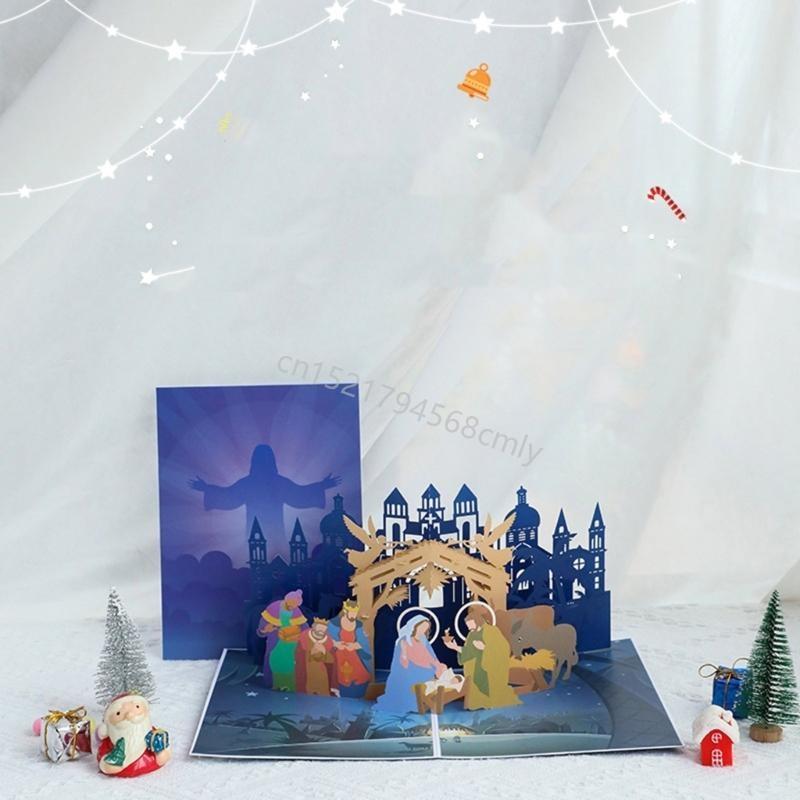 Foldable Christmas Popup Card with Envelope Handmade Greeting Card for Friend 6XDE