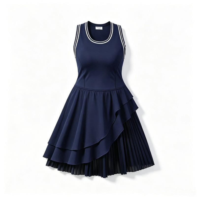 Womens Sleeveless Yoga Dress With Cinched Waist Asymmetrical Hem Breathable Workout Top Pilates Running Tennis