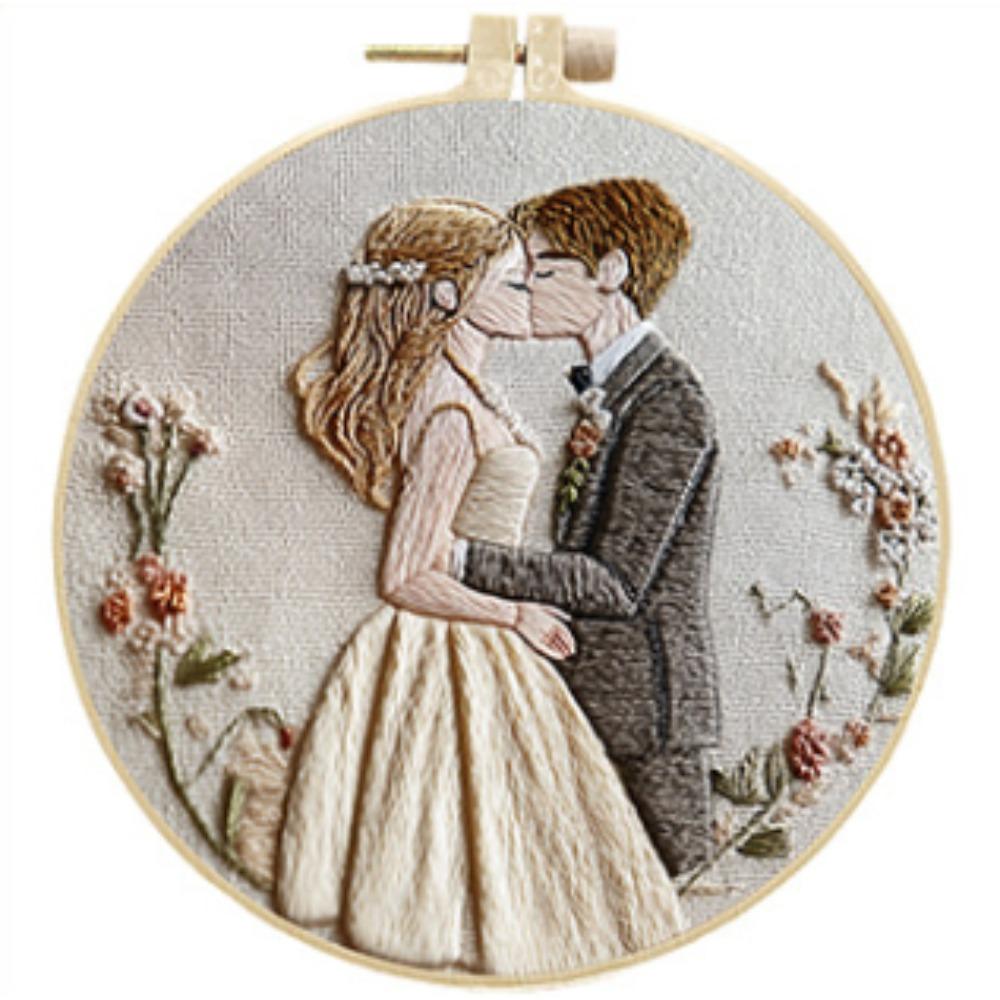 

1 набор вышивки для свадьбы в мультяшном стиле, сделай сам, включая инструменты и инструкции, подходит для начинающих. Набор крафт-ткани. 15cm