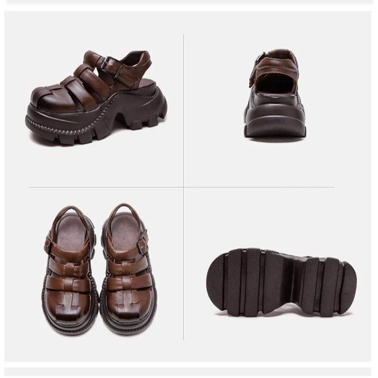 Johnature Round Toe Woven Breathable Hollow-out Thick Soled Sandals Casual Versatile Women's Platform Shoes