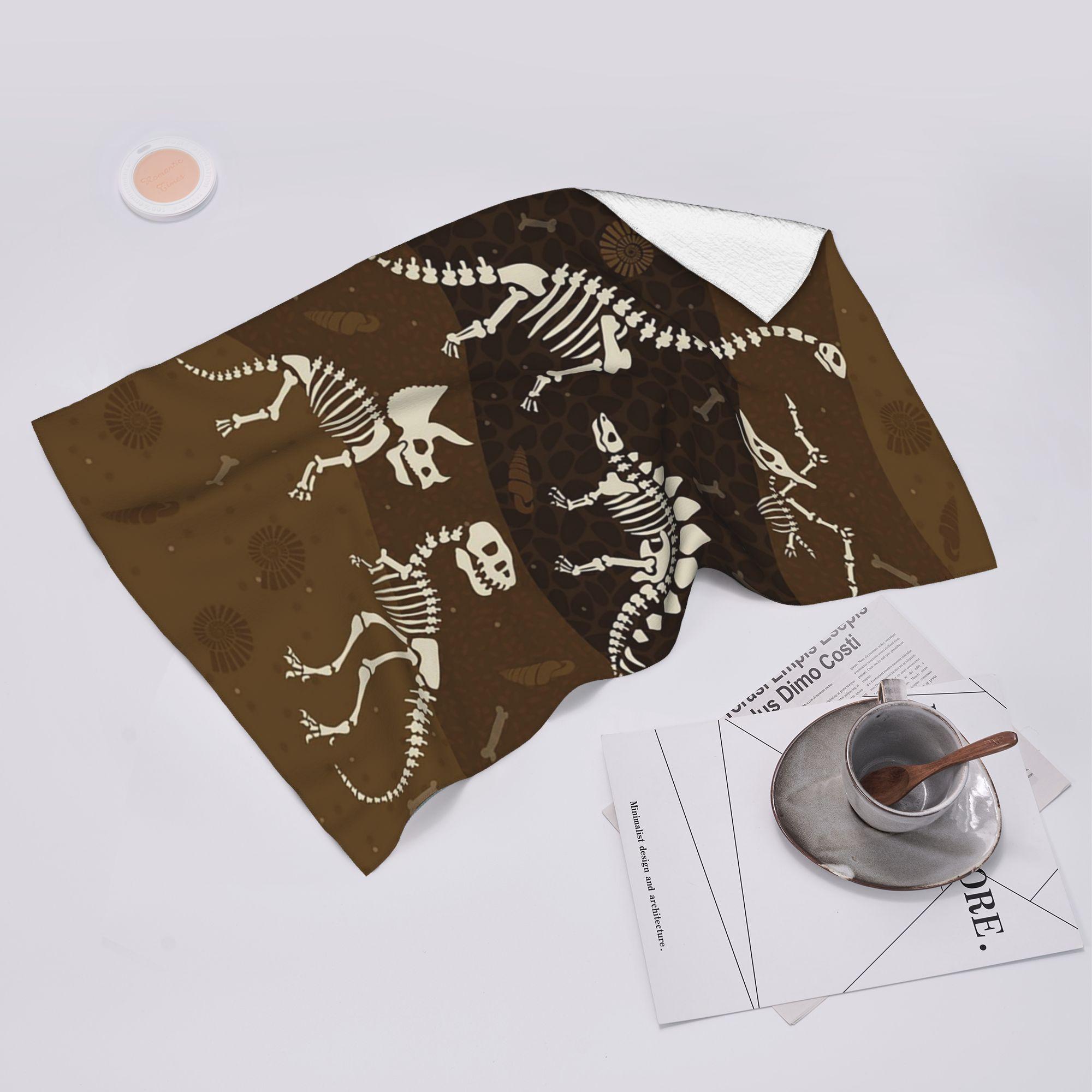 Lang Pattong White Dinosaur Fossil Pattern Soft Face Towel Quick Dry Pool Bath Cotton Towels Absorbent Quick