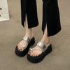 Popular thick-soled small man height-increasing rhinestone sandals women's outer wear 2025 summer new fashion cover toe cool slippers
