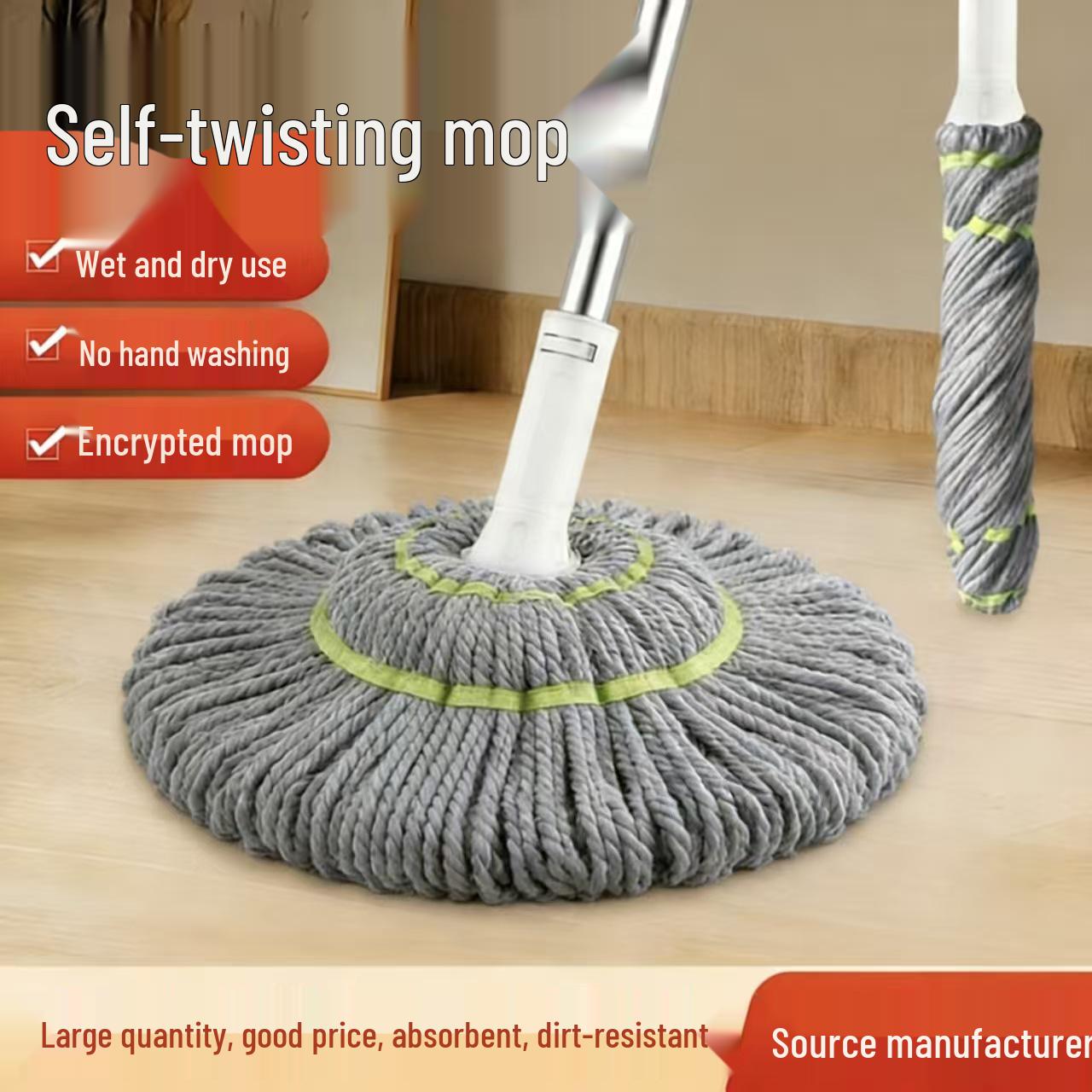Hands-Free Automatic Self-Wringing Mop with Water-Absorbing Fibers Original Self-Wringing Mop Head (Head Only)