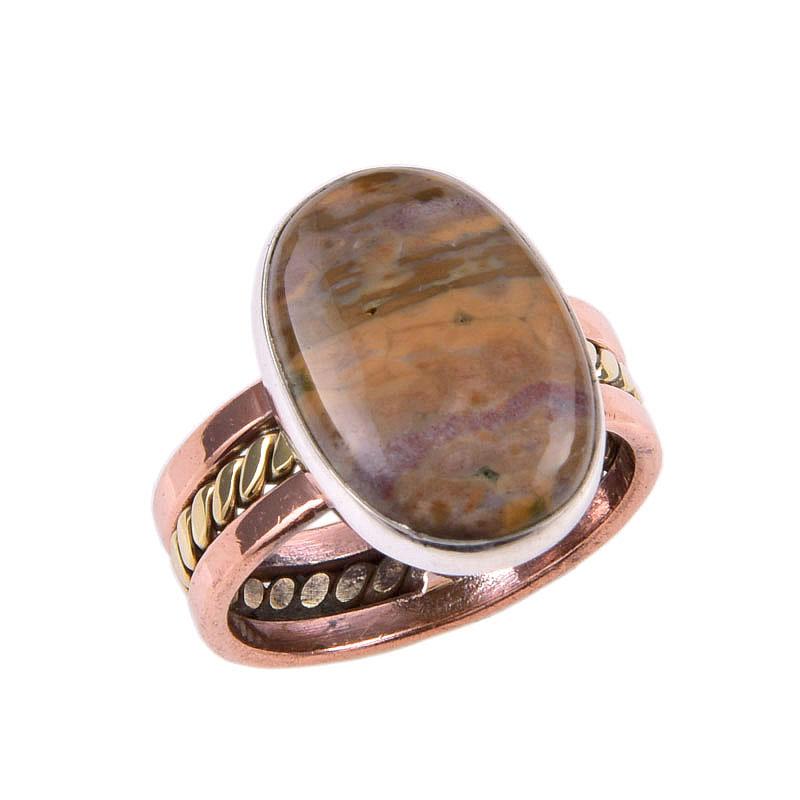 Natural Ocean Jasper Gemstone 925 Solid Sterling Silver Two Tone Ring S.7 V9u59