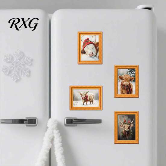 Christmas Gift for Family Halloween Refrigerator Magnets, Cute Cat Ghost Bathing Picture Frame Retro Funny Home Decorations Highland Cow Magnetic