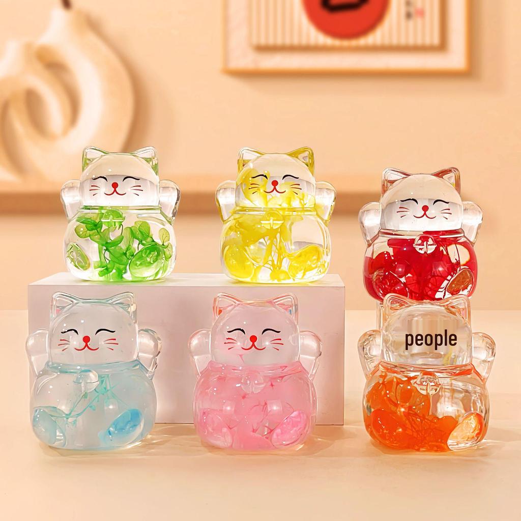 Luminous Glitter Lucky Cat Desktop Figurine with Flowing Sand