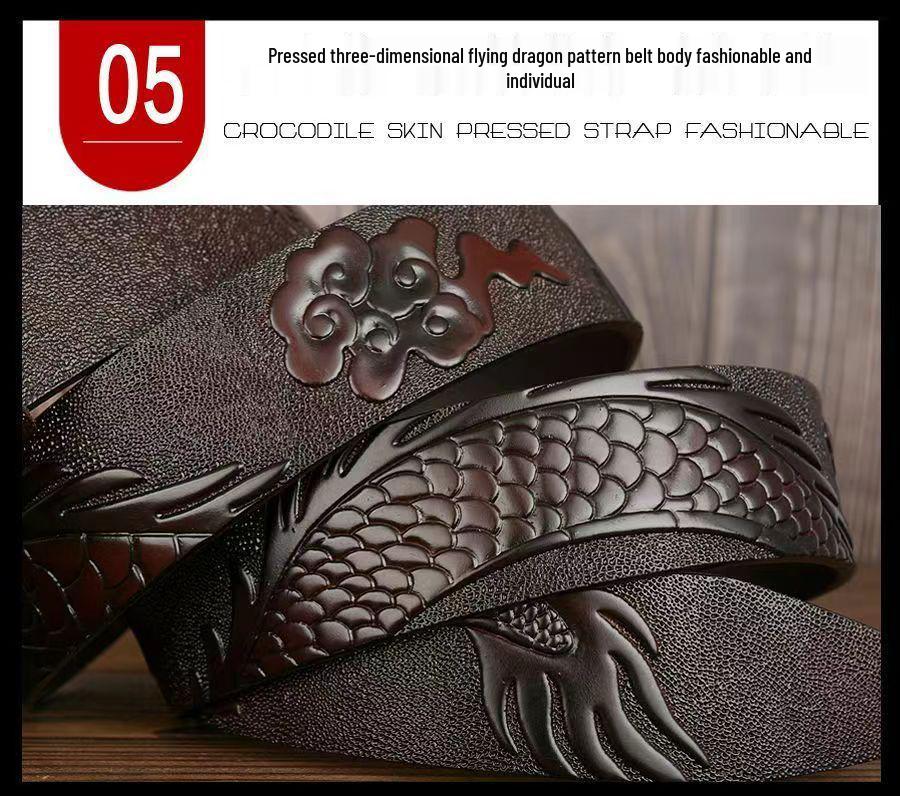 Retro Dragon Carved Pattern Automatic Buckle Leather Belt – Domineering Men's Fashion Accessory