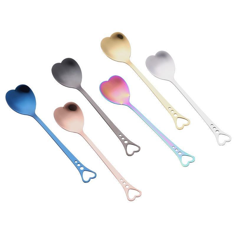 Heart Shaped Love Couple Spoon Creative Stainless Steel Coffee Tea Dessert Stiring Spoon Rainbow Gradient Spoon for Wedding Gift