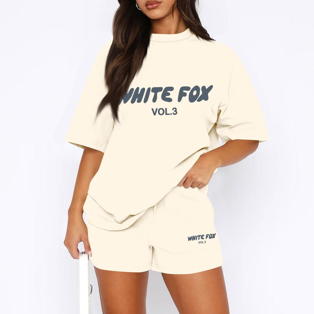 Ladies Casual Loose Letter Printed T Shirt Shorts Set