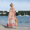 European & American Plus Size Chiffon Print Vacation Long Robe Beach Dress