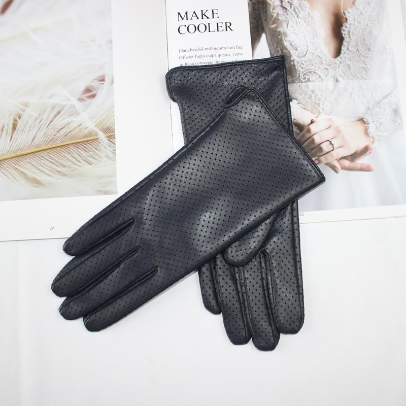 Nowe Damskie Rękawiczki ze Skóry Owczej Modny Pełny Wzór Siatki Chłodne Oddychające Jedwabna Podszewka Skórzane Rękawiczki do Jazdy