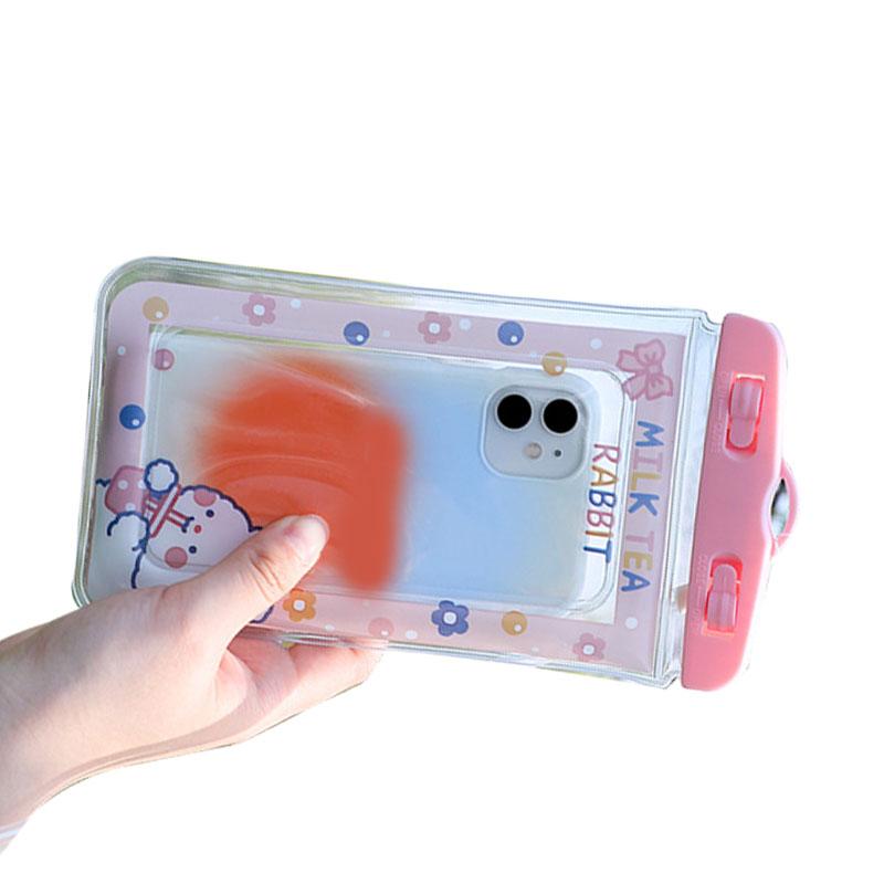 Waterproof Phone Pouch Cartoon Cute Sensitive Touch Transparent Phone Pouch with Lanyard for Drifting Swimming Diving