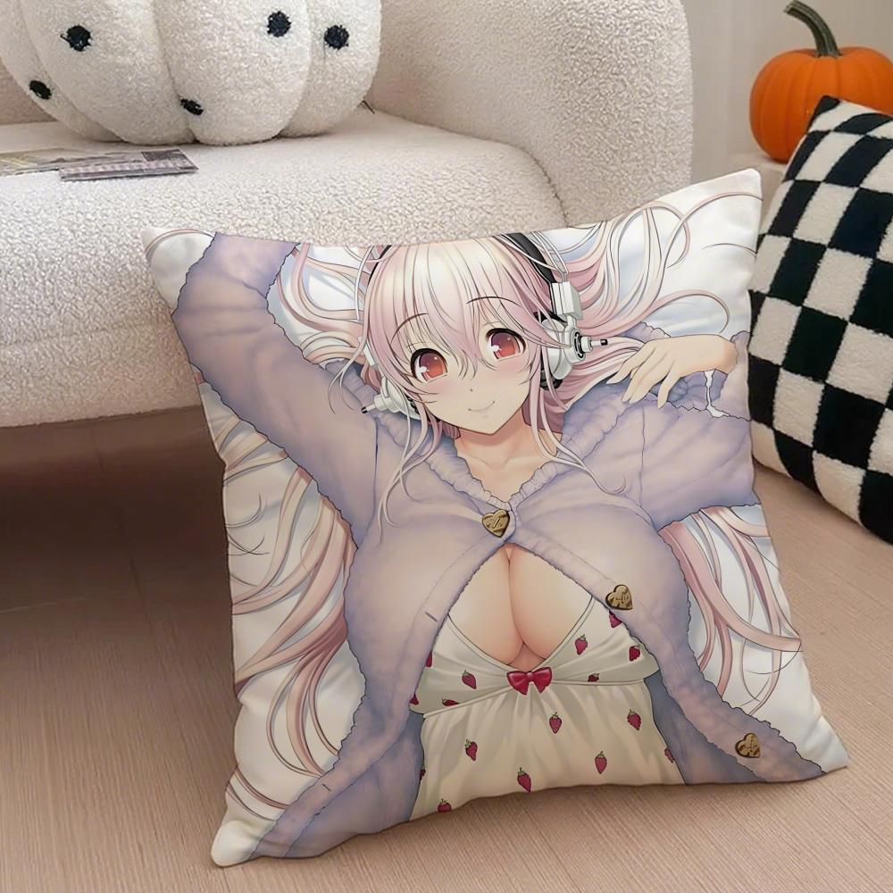 Cute Vibrant Japanese Idol SSuper Sonico Cushion Cover Throw Pillow Cover Hidden Button Durable Polyester Chair Cushion