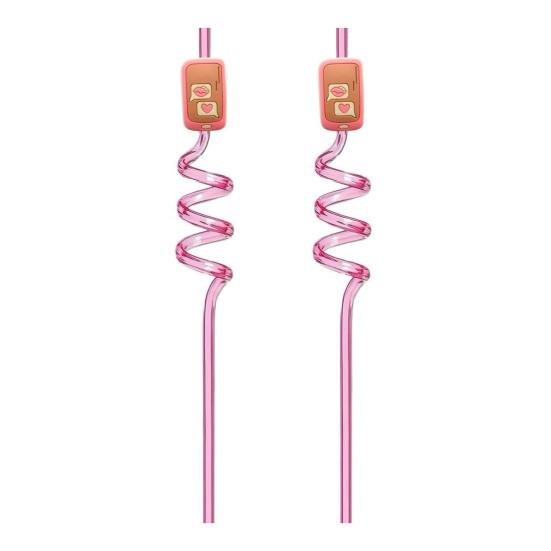 2Pcs Colorful Spiral Straws Creative Drinking Straws with Heart Lip Cake Charm Romantic Pink