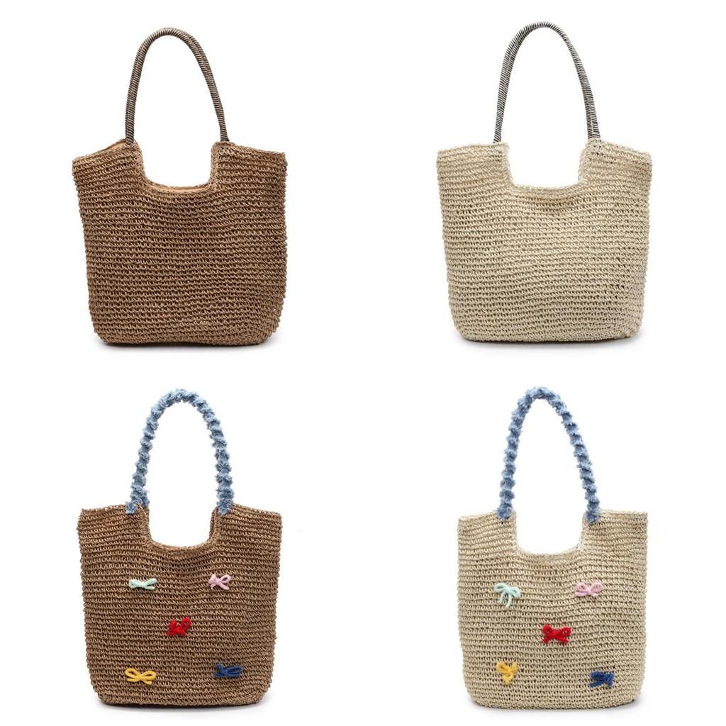Woven Summer Beach Bag With Butterfly Knot For Casual Day Trips