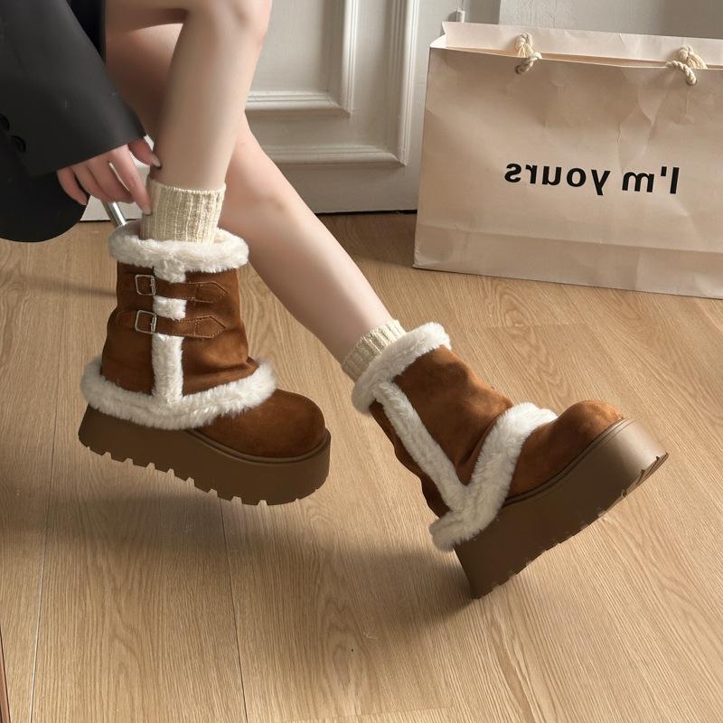 White thick-soled heightening piled thickened snow boots women's new winter warm Northeast fluffy cotton shoes