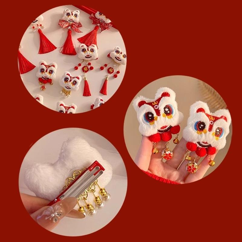 New Year Hair Clip Pearls Side Clip Tassels Pompoms Sweet Bowknot Plush Furry Hairpin Sweet Cool Photo Props