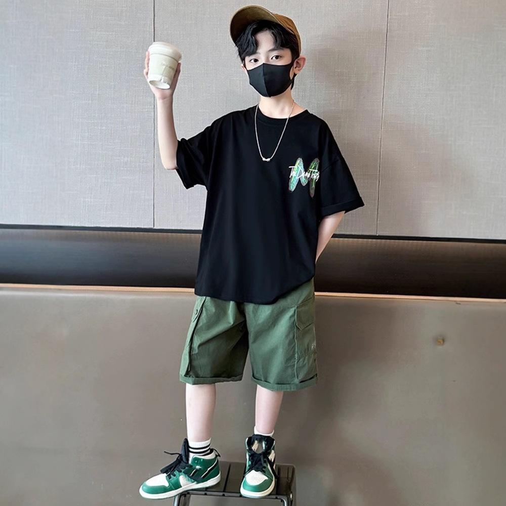 Teen Boys Clothing Set Summer Letter Short Sleeve T-shirt Pants 2Pcs Suit for 5 6 8 10 12 Years Kids Handsome Casual Outfit