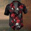 Camicia da uomo con stampa teschio e fiori Moda estiva Teschio horror retrò Street Hip-Hop Tendenza Top Camicia da uomo T-shirt oversize