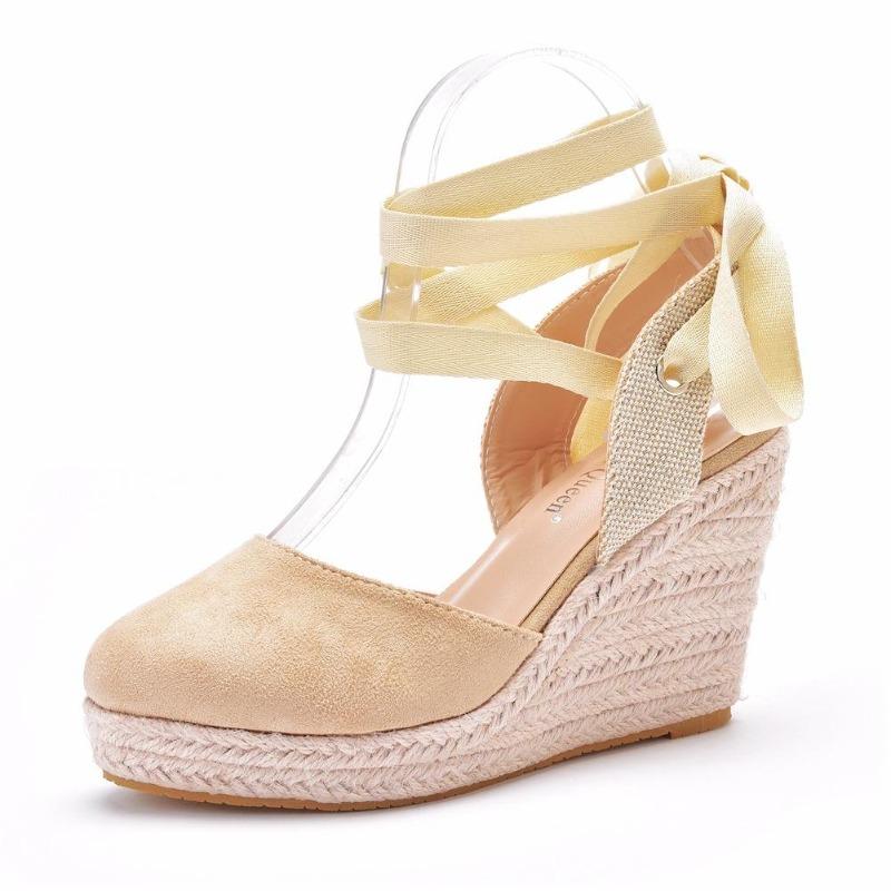 Shoes Women Summer High Heel Platform Sandals Ankle Buckle Strap Closed Comfortable Casual Shoe