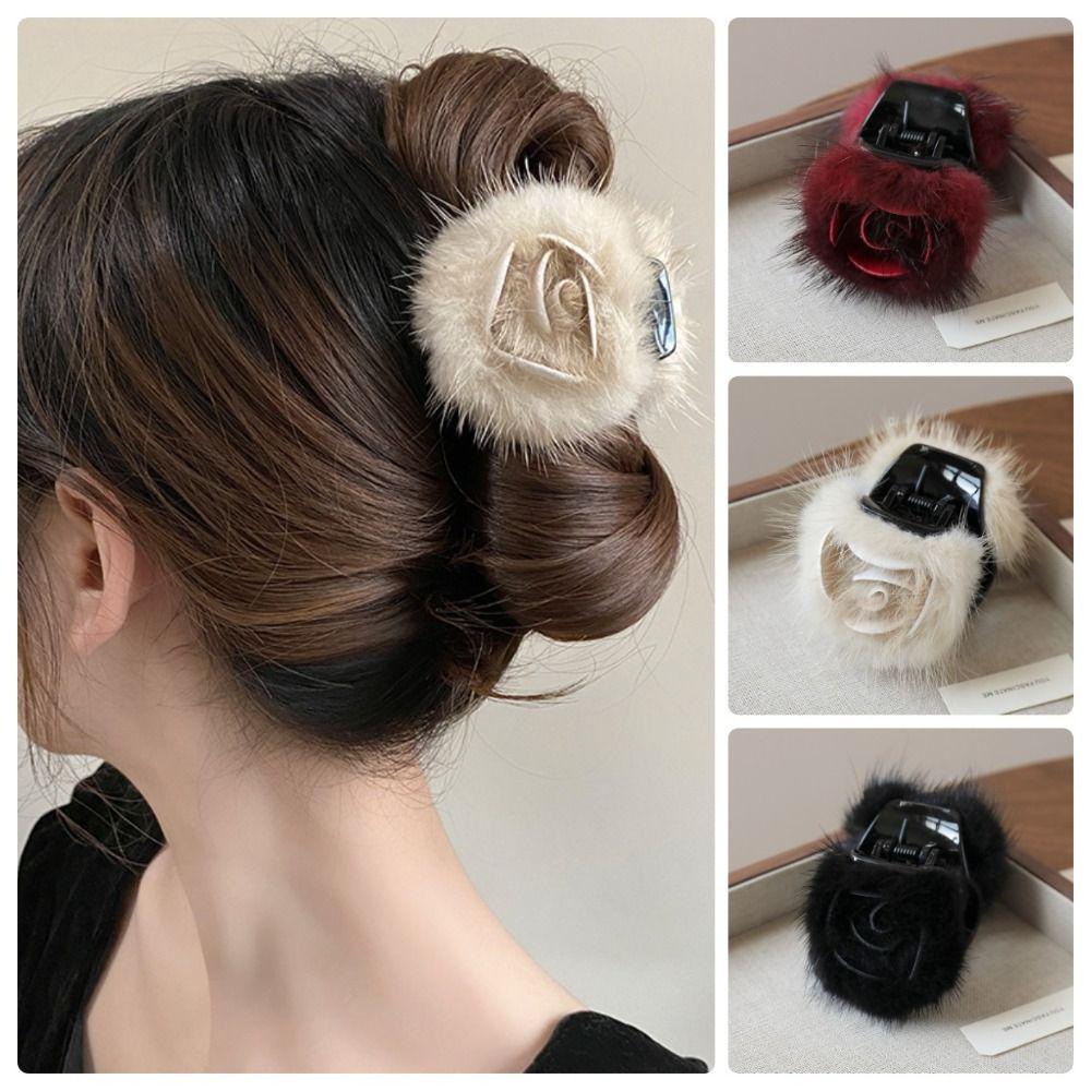 Soft Fur Half Updo Hairpins Hair Decoration Plush Hair Claw Fashion Ponytail Holders  Women