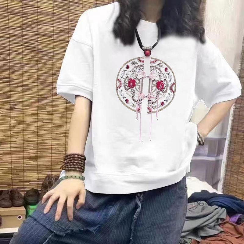 Women's 100% Cotton Casual Short Sleeve T-Shirt - New Loose Fit Plus Size Trendy Print Top