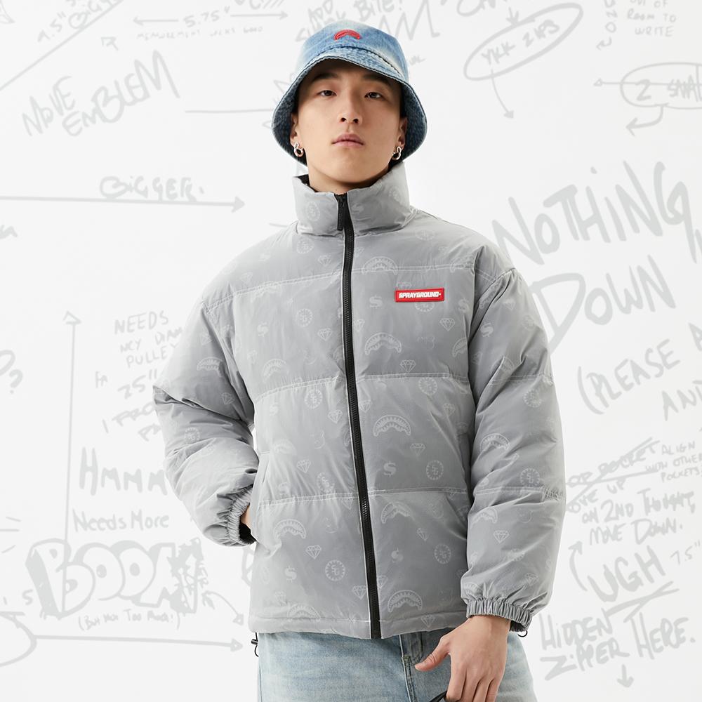 Sprayground Durchgehendes Logo Reißverschluss Stehkragen Lockerer Schnitt Daunenjacke Unisex Oberbekleidung Schwarz WD941323