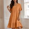 Ladies' Casual And Fashionable Solid Color Dress, Loose Short Sleeved Waist Cinched Dress