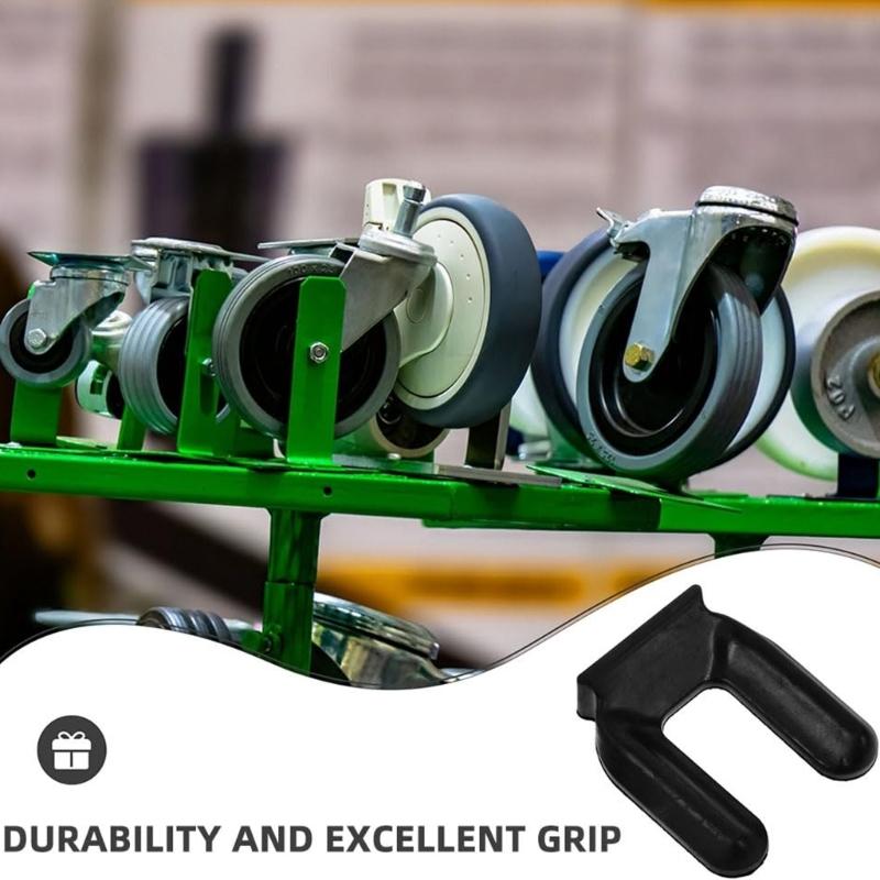 Wheel Chock Set for Rolling Furniture, Black Rubber 4 Unit Wheel Support with U-Shaped Guide for Indoor Placement