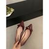 French Pointed Head Bow Patent Leather Flat Bottom Shallow Mouth Single Shoes Female 2025 New Fairy Wind One Pedal Soft Sole Laden Shoes