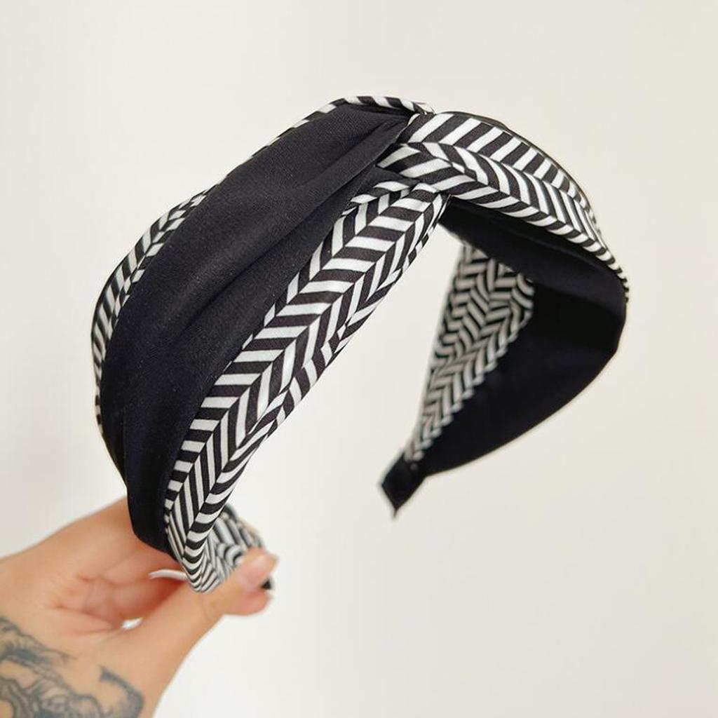 PROLY Ny Mode Dam Pannband Bred Sida Patchwork Randigt Hårband Bred Sida Korsknut Turban Vuxen Håraccessoarer