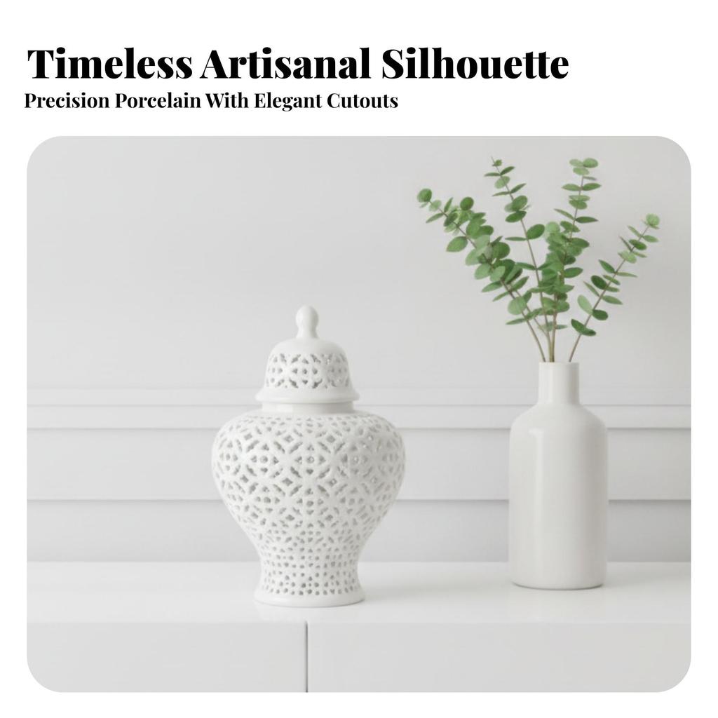 Hollow-Carved Decorative Jar Traditional Openwork Ceramic Elegant for Office
