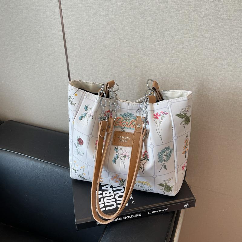 

Простая и модная принтованная универсальная повседневная персонализированная сумка-тоут женская большой вместимости милая новая в зарубежном стиле сумка через плечо белый