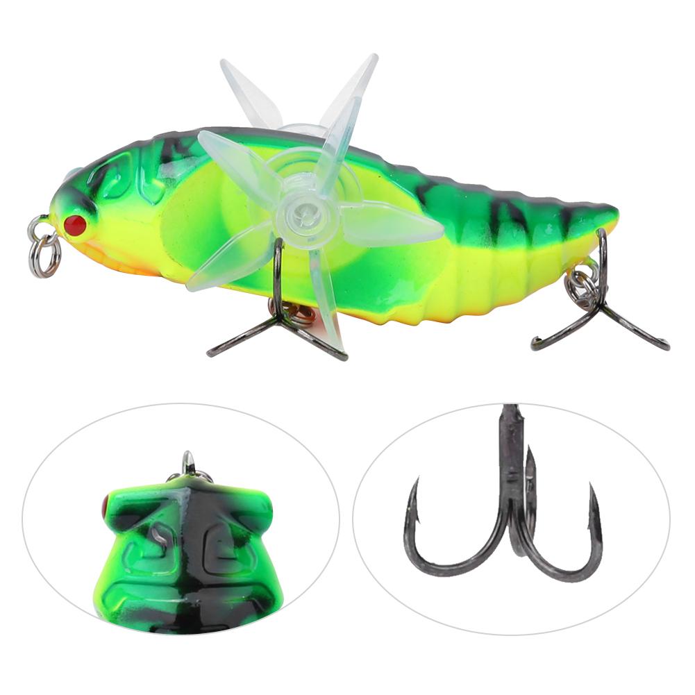 Hard Fish Lure Bionic Cicada Shape Fishing Bait with Rotating Spins Propeller Treble Hook