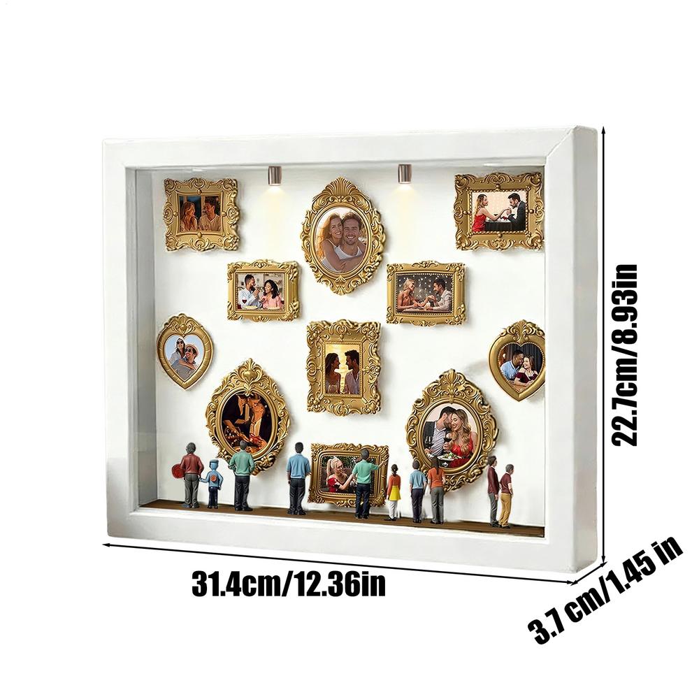 DIY Silhouette Box Memory Photo Case with LED Light 11 Pieces Miniature Desk Photo Frame with 8 Figurines for Tabletop Decor