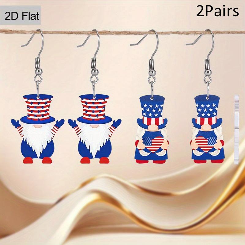 

2D Flat Independence Day Gnomes Acrylic Earrings Fashion Drop Dangle Jewelry Elegant Earrings Party Earrings Holiday Gift for Friends Party Favor 2 pairs