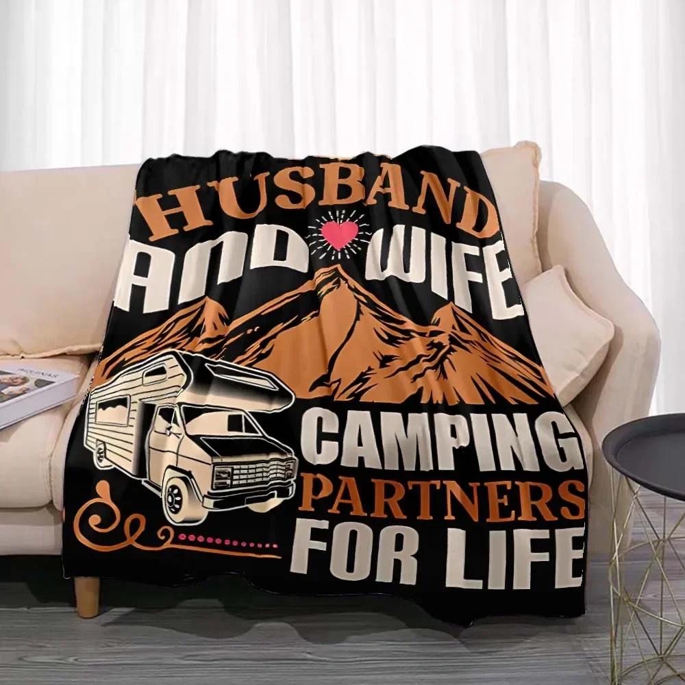 Fashionable Blanket Summer Happy Camper Camping Throw Bed Sofa Office Air Conditioning Soft Leisure Travel Customizable Throw