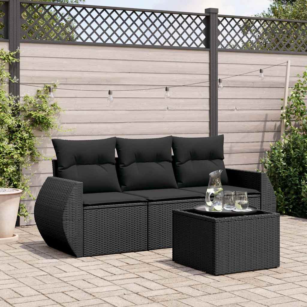 Vidaxl 4-Cz. Garden Lounge Set, Cushions, Black PE Rattan