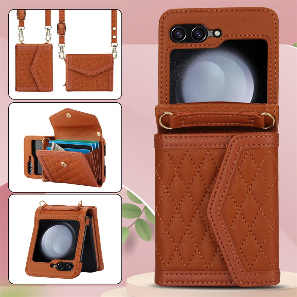 Blocking Card Holder Leather Cover for Samsung Galaxy Z Flip 6 5 4 3 Flip6 Flip5 Flip4 Flip3 5G Crossbody Wallet Phone Case