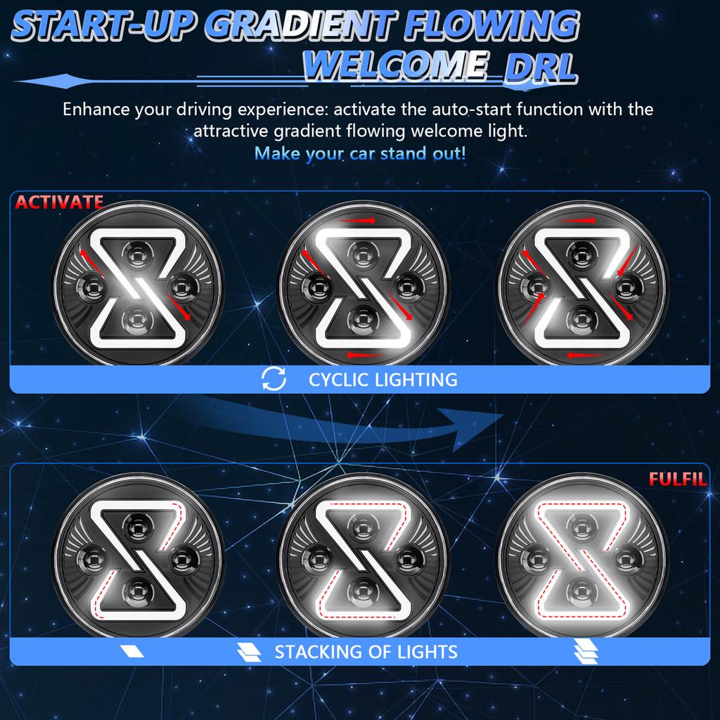 2 PCS Auto-LED-Scheinwerfer, 7 Zoll wasserdichte runde Motorrad-Scheinwerfer mit Fernlicht und Abblendlicht