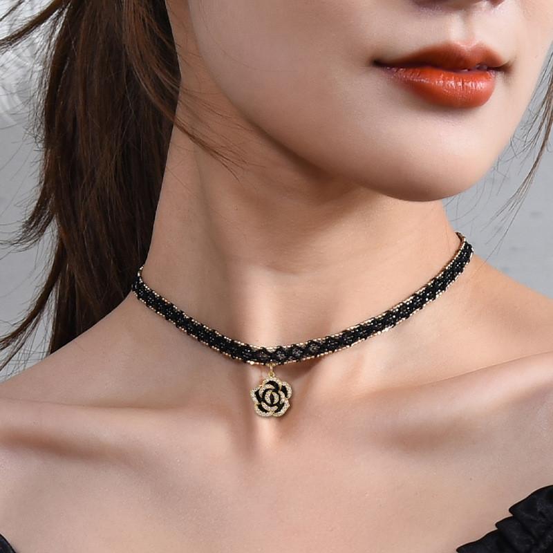Unique Gothic Black Choker Necklace For Women With Floral Rose And Heart Design