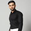 Men's Black Formal Cotton Satin Long Sleeve Shirt - 90% Combed Cotton 10% Satin