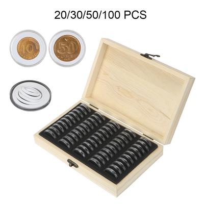 Nastavitelný Antioxidační Dřevěný Sběratelský Box na Pamětní Mince Úložný Box na Mince 20/30/50/100 KUSŮ Domácí Jednoduchý Sběratelský Kontejner