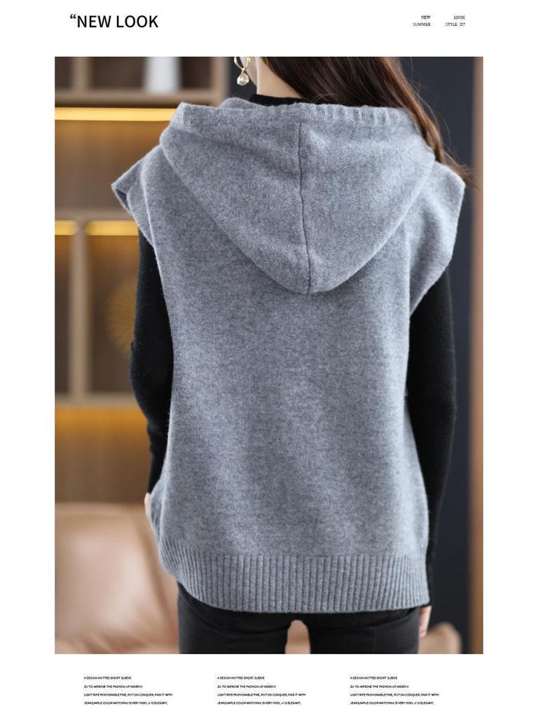 2023 Women's Hooded Sleeveless Knitted Vest for Autumn/Winter