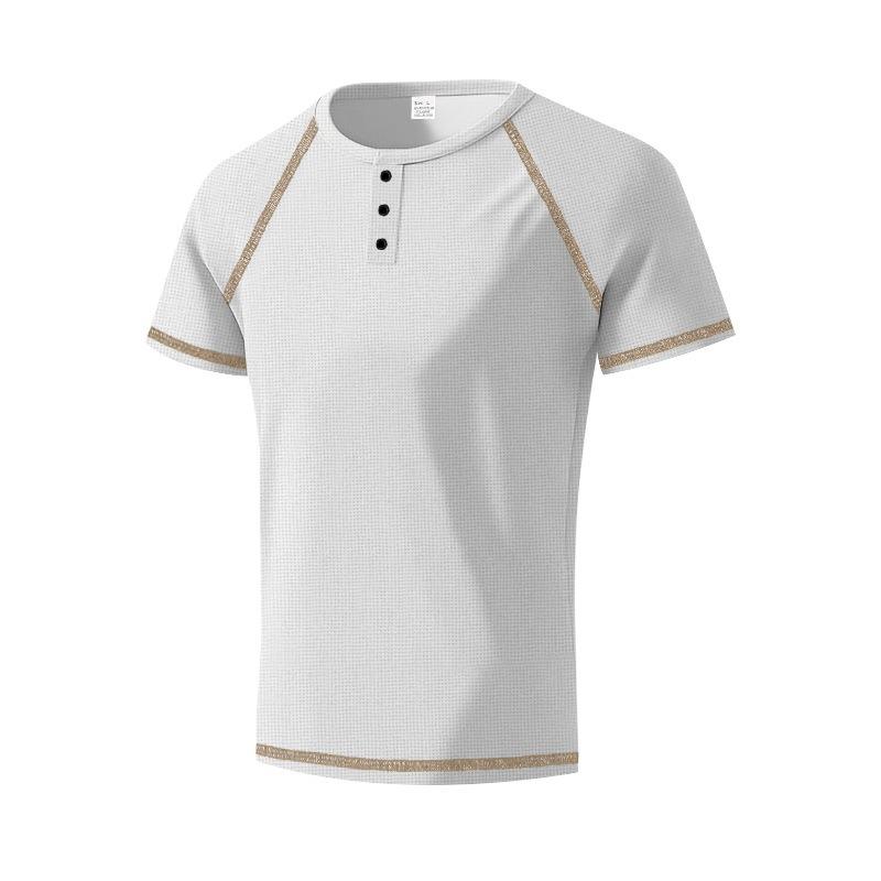 Mens Casual Summer Waffle Raglan Short Sleeve Henley T Shirt
