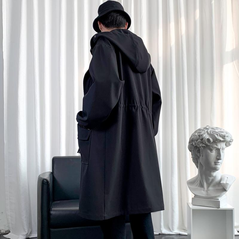 Giacca a vento da uomo, lunga fino al ginocchio, con cappuccio, sottile, di colore solido, di media lunghezza, primavera e autunno