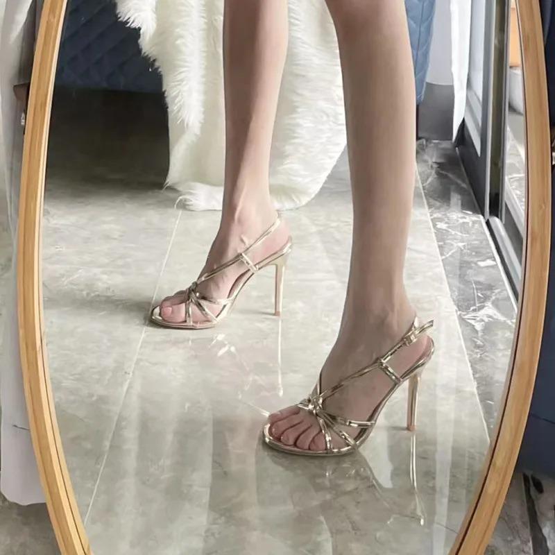 Women Heels Sexy Gold High Heels Sandals Thin Single Strap Stiletto Sandals Gold Heel Shoes Wedding Shoes Bride Party Pumps